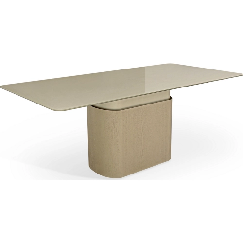 Essenza 84" Dining Table in Champagne Tempered Glass & Taupe Oak Veneer